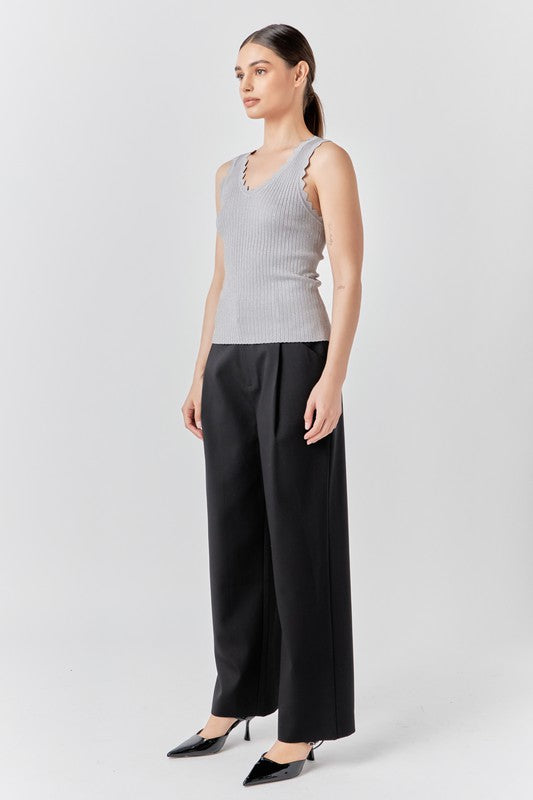 Side View - Silver Scallop Detail Sleeveless Top
