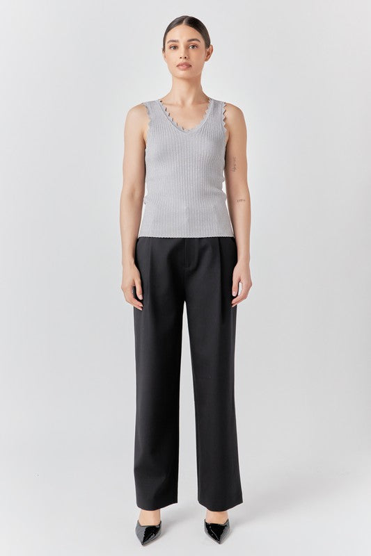Silver Scallop Detail Sleeveless Top with Black Pants