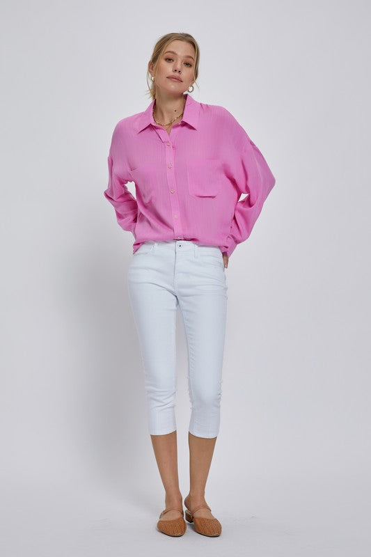 pink blouse with long sleeves