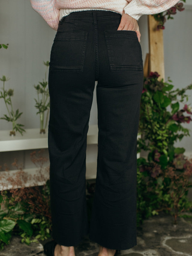 Back View - Black High Rise Wide Leg Jean