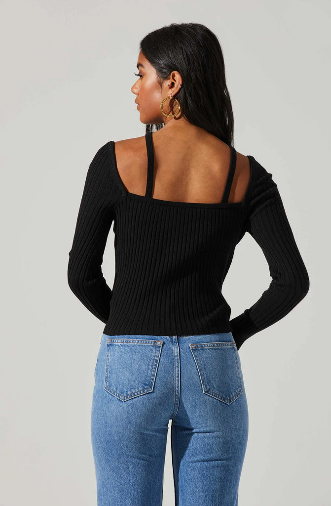 Strap detail - Black Criss Cross Long Sleeve Ribbed Sweater