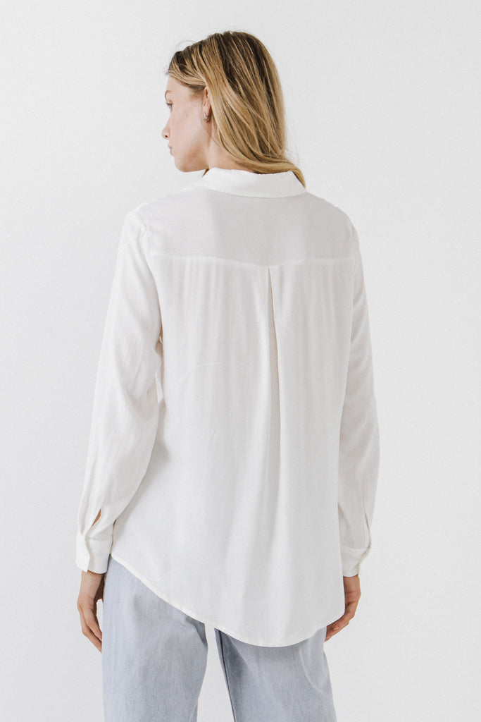 Back View - Front Tie Oversized Collared Top White