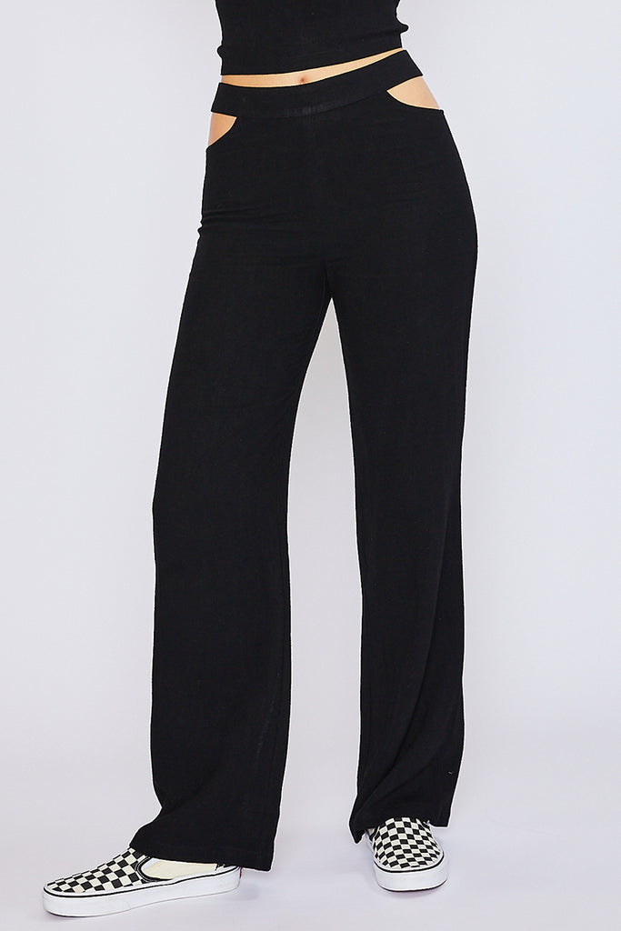Side Cut Out Low Rise Pants Black with Shoes