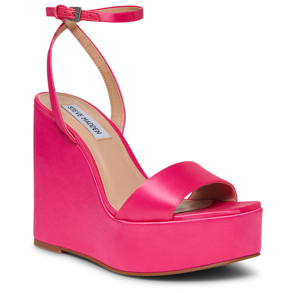 Side View - Cece Pink Satin Wedge