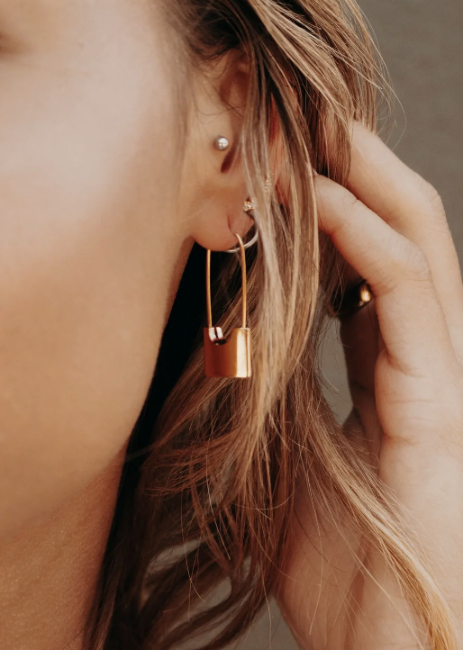 Codie Lock Earrings shown on Model