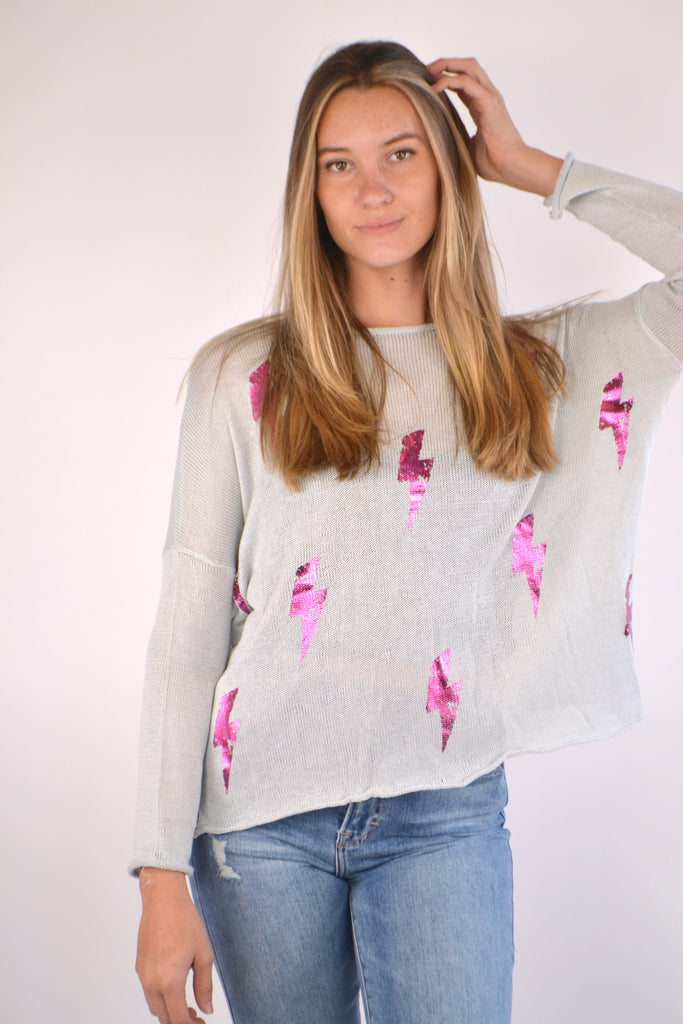 Grey & Pink Metallic Lighting Sweater