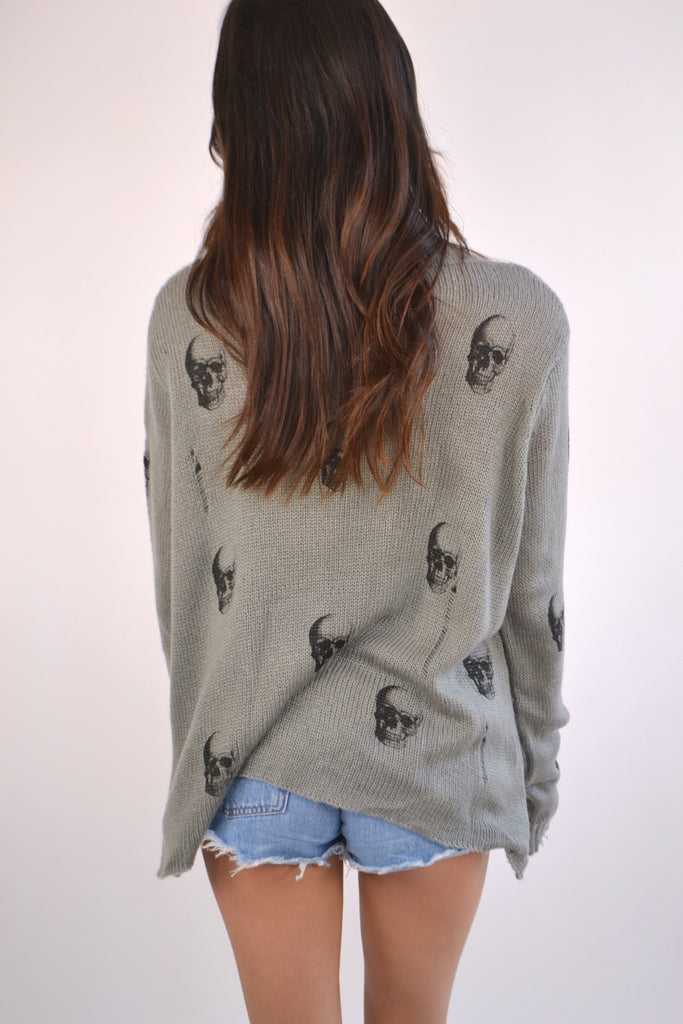 Back View - Distressed Skull Wooden Ship Sweater