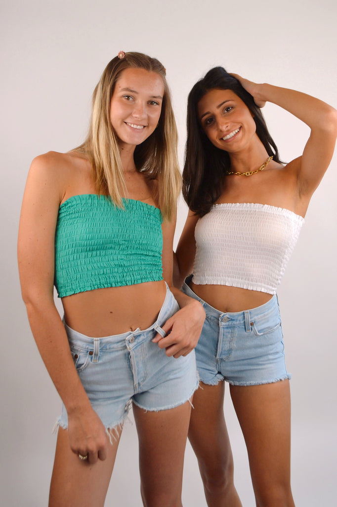 White Bandeau (and green) top