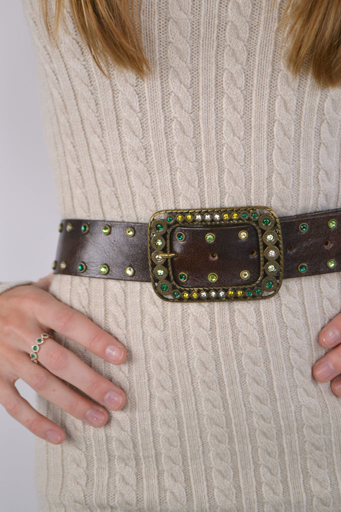 Close View - Vintage Streets Ahead Leather Colorful Rhinestone Belt