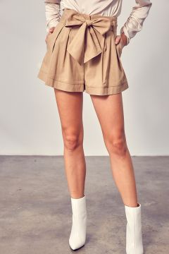 Front Self Tie Shorts Taupe