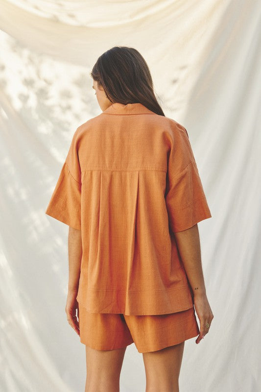 Back View - Sahara Short Sleeve Button Up Top
