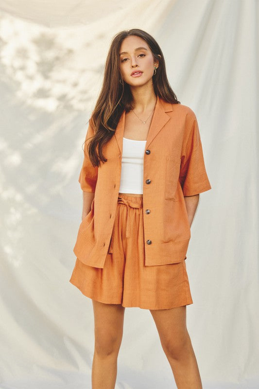 Sahara Short Sleeve Button Up Top with Shorts