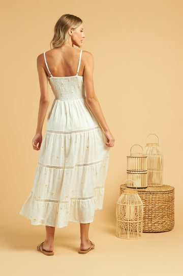 Back View - Marguerite Maxi Dress White