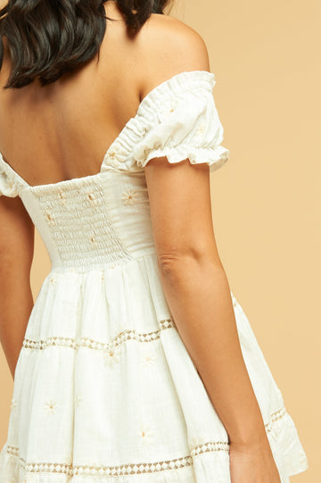 Back Close View - Marguerite Mini Dress White