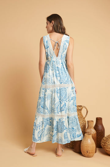 Back View - Kerala Maxi Dress Blue