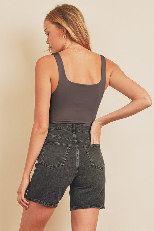 Back View - Charcoal Square Neck Bodysuit