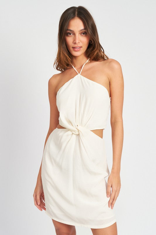 White Front Twisted Cutout Dress