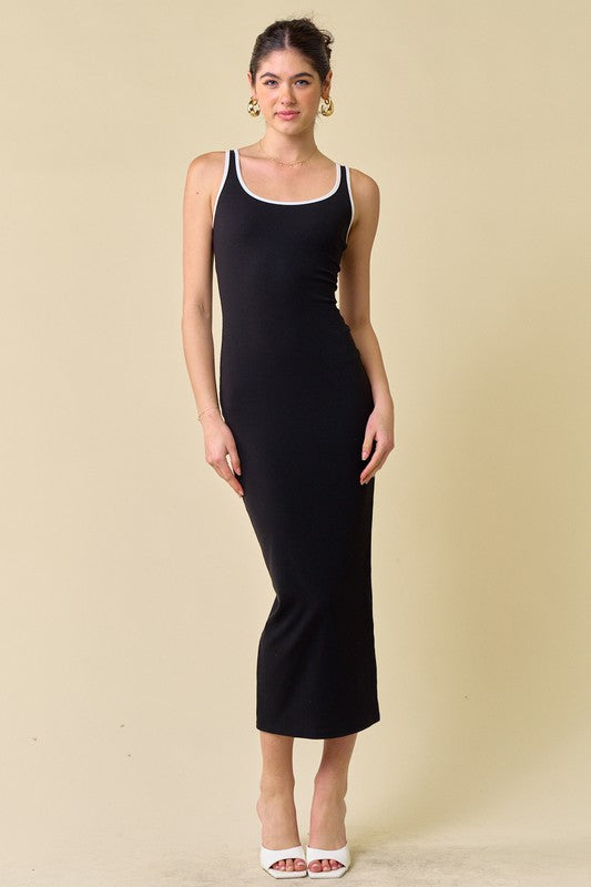 Scoop Neck Maxi Rib Dress Black