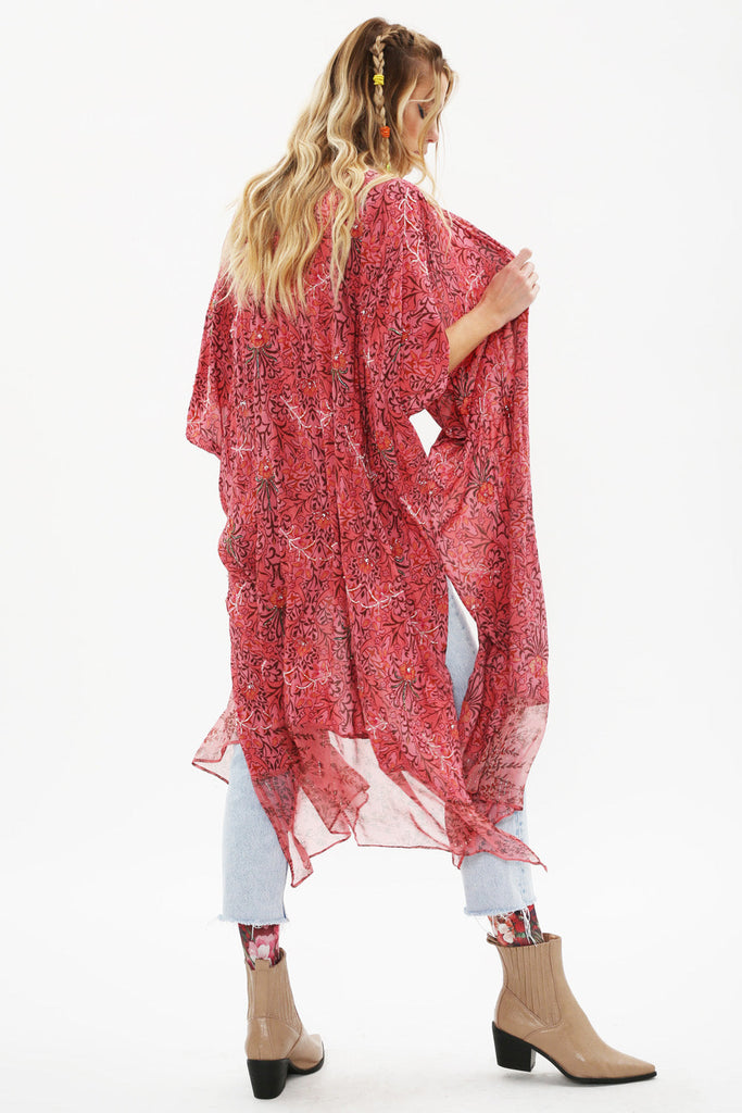Side View - Only For Daisy Hand Beaded Kimono Vintage Mauve