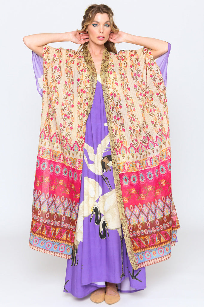Obsessed Kimono Cream Fuschia Open