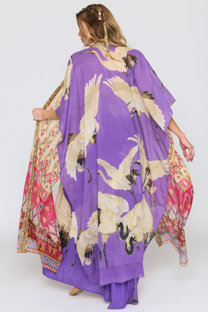 Back View - Obsessed Kimono Cream Fuschia