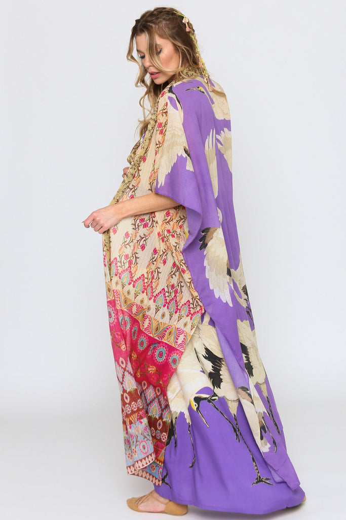Side View - Obsessed Kimono Cream Fuschia