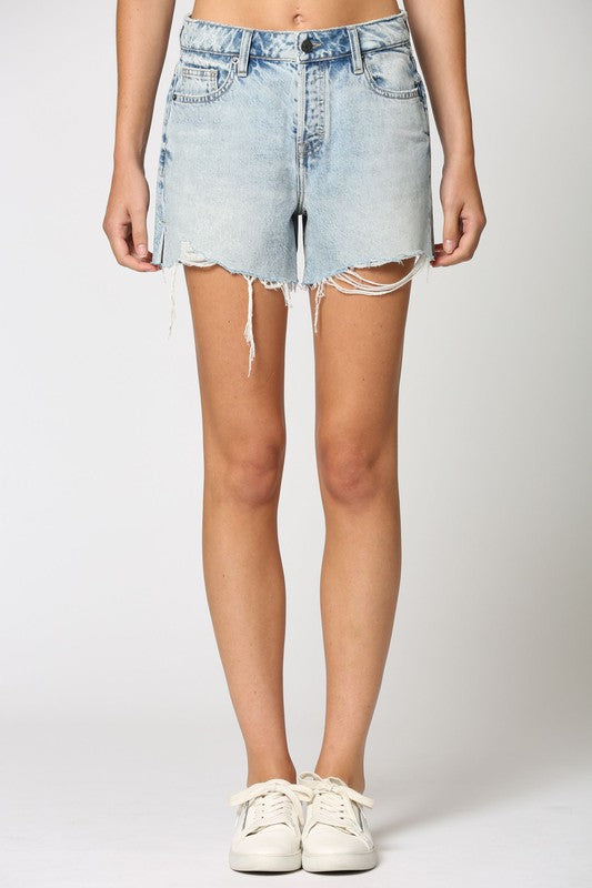 Hidden Light Blue Sofie Mom Short with Side Slit