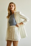 White Renata Contrast Stitching Blazer with Skirt