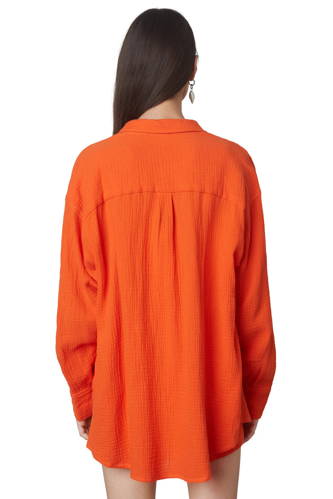 Back View - Orange Gauze Boyfriend Shirt