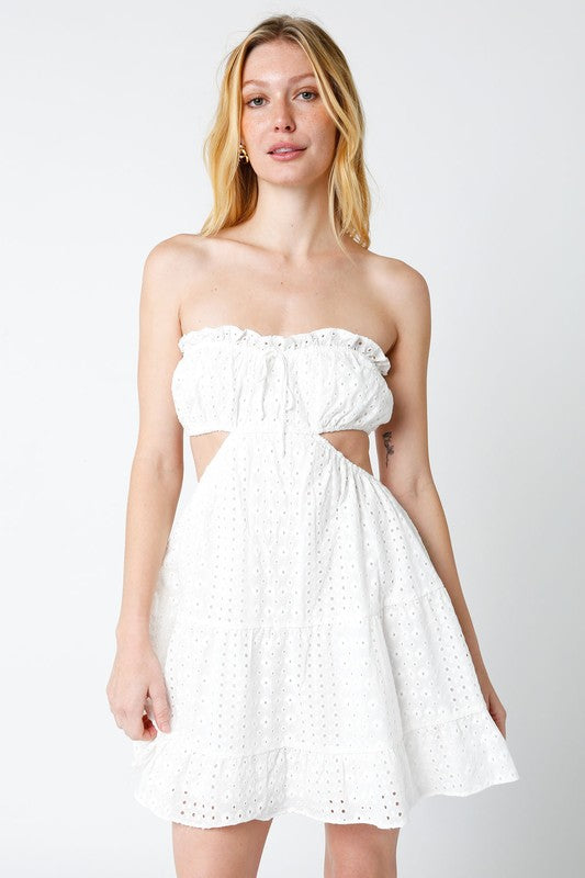 Close View - Eyelet Strapless Dress Off White
