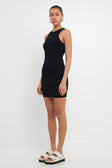 Side View - Black Open Back Mini Rib Dress