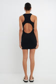 Back View - Black Open Back Mini Rib Dress