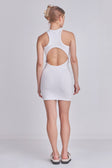 Back View - White Open Back Mini Rib Dress