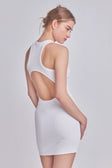 Back View - White Open Back Mini Rib Dress