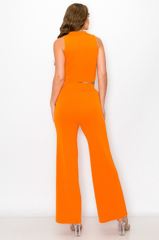 Back View - Orange Collared Crop Top