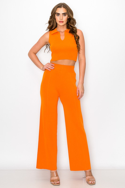 Orange Collared Crop Top