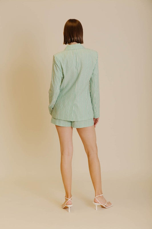 Back View - Green Striped Shorts