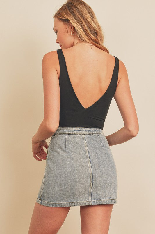Back View - Black Deep Plunging Bodysuit