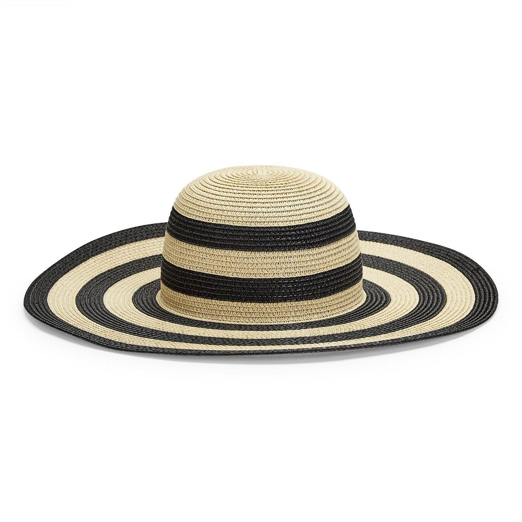 Black and Cream Stripe Wide Brimmed Hat