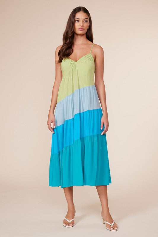 Blue Multi Positano Color Block Midi Dress