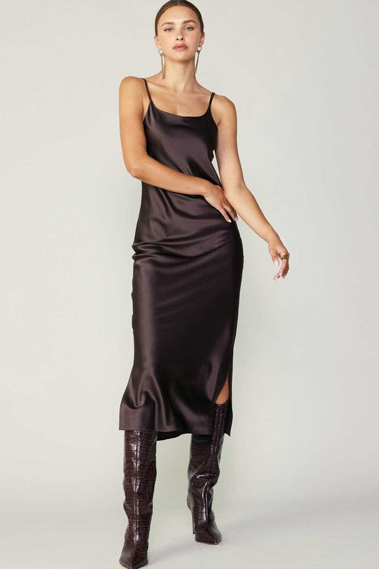 Brown Silk Cami Midi Dress