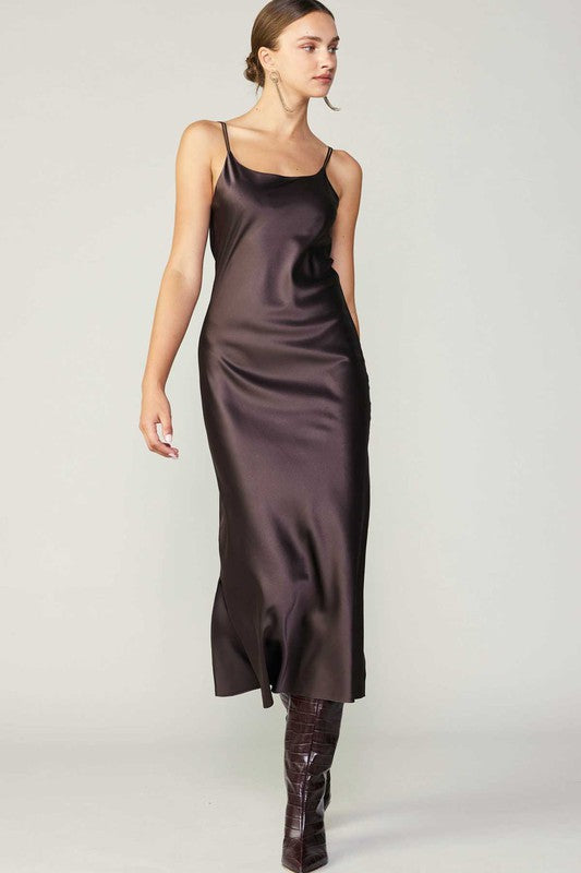 Brown 100% Silk Cami Midi Dress with Boots