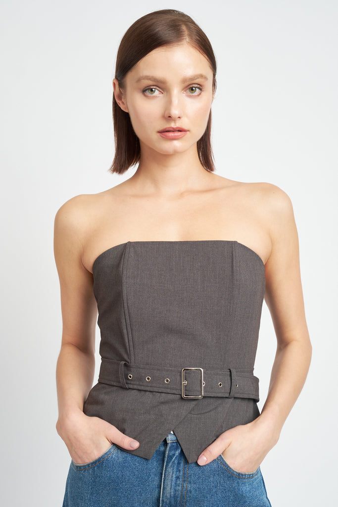 Charcoal Peplum Belt Corset Top