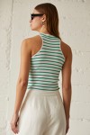 Back View - Shirley Green Stripe Racer Neck Knit Top