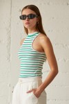 Side View - Shirley Green Stripe Racer Neck Knit Top