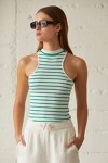 Shirley Green Stripe Racer Neck Knit Top