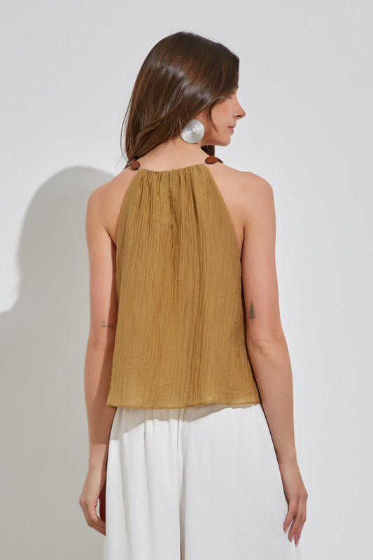 Back View - Sand Pleated Trim Detail Top