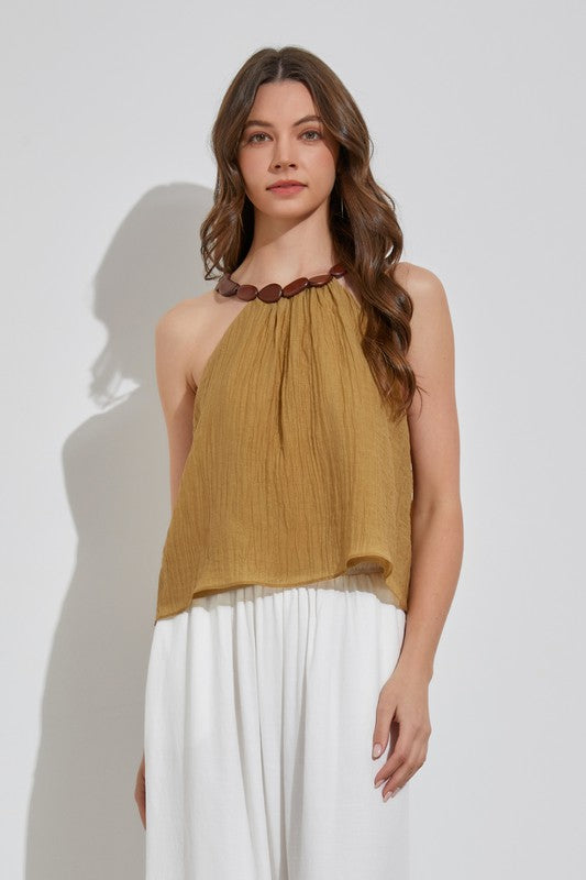Front View - Sand Pleated Trim Detail Top