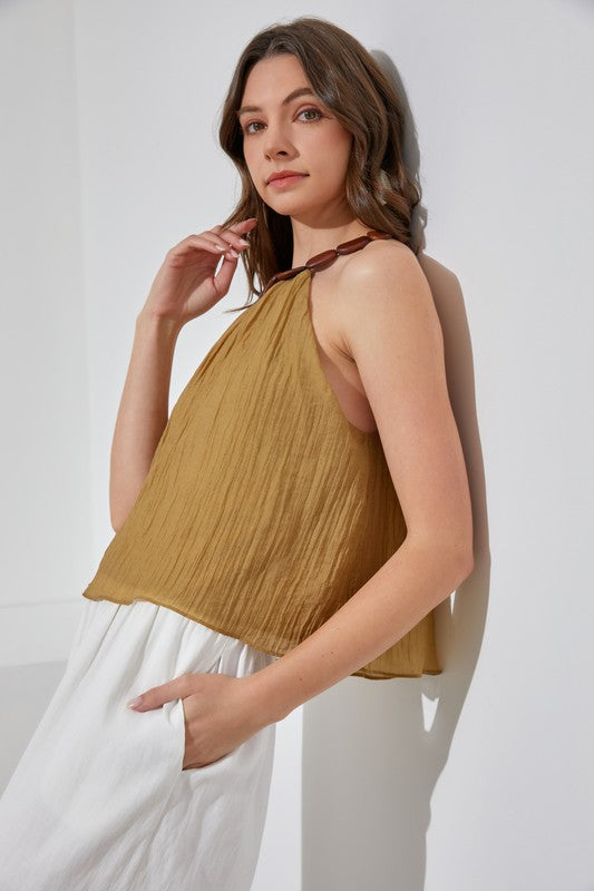 Sand Pleated Trim Detail Top