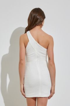 Back View - One Shoulder Dress Off White